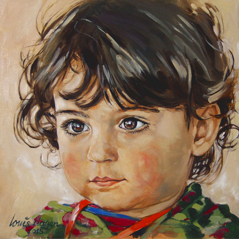 portret in olieverf van Martina door Louis Hagen