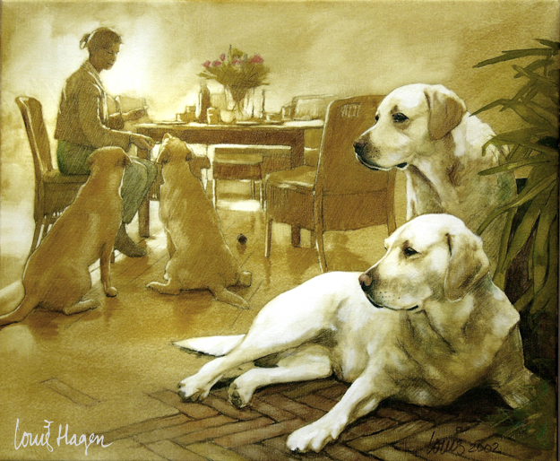 portret schilderij met honden